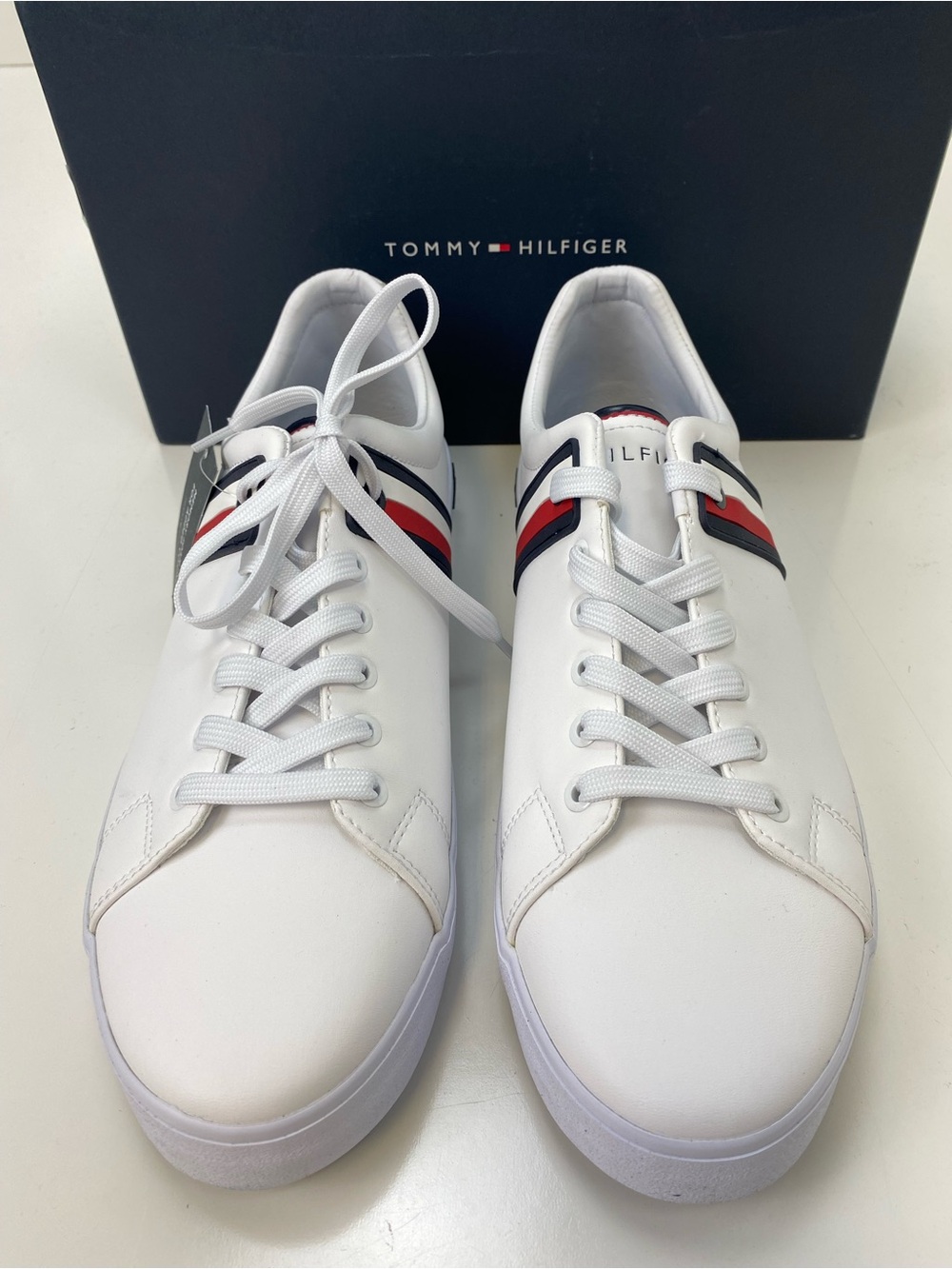 Tommy Hilfiger White Sneakers with Red & Navy Signature Stripe